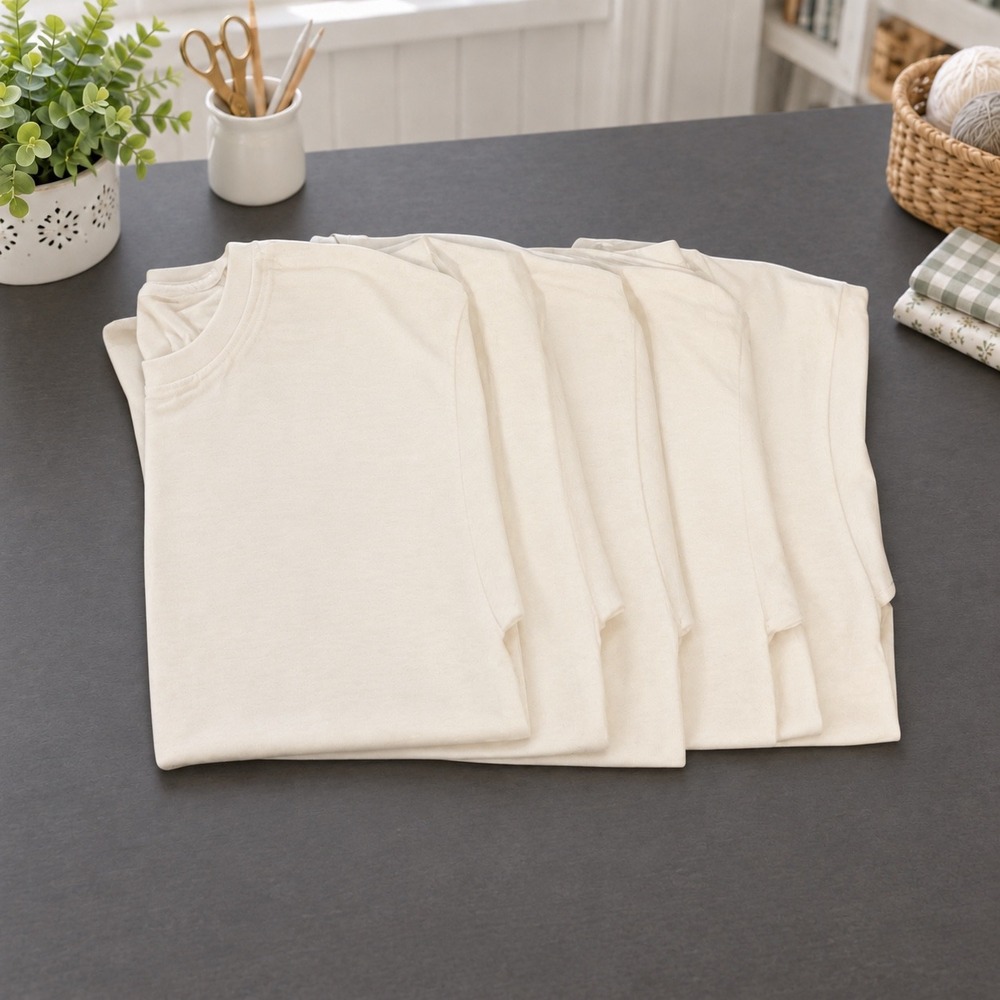 Set of 5 Gildan Mens Large T-Shirts Cream White Heavy Cotton DryBlend Assortment